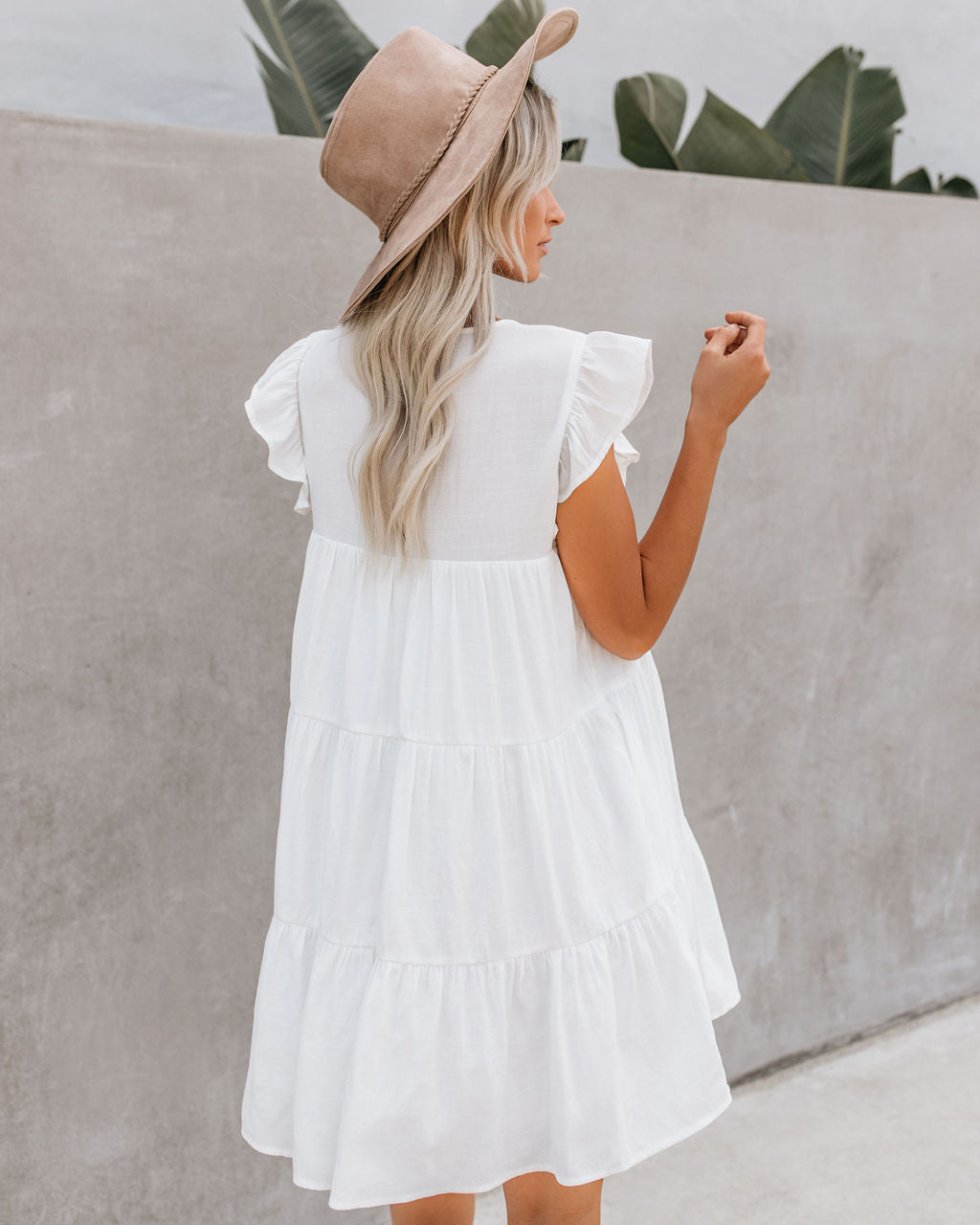 Coast East Pocketed Tiered Babydoll Dress White