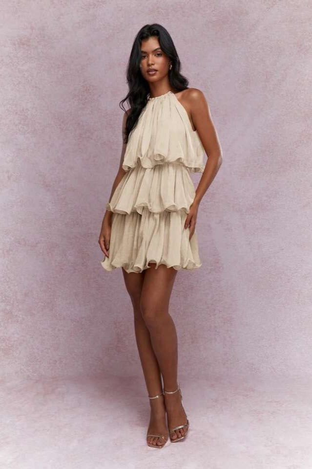 Sleeveless Halter Tiered Ruffle Vacation Dress