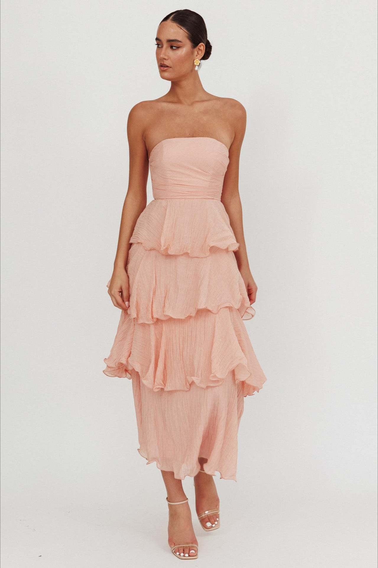 Chic Slim Fit Strapless Backless Ruffled Prom Dress