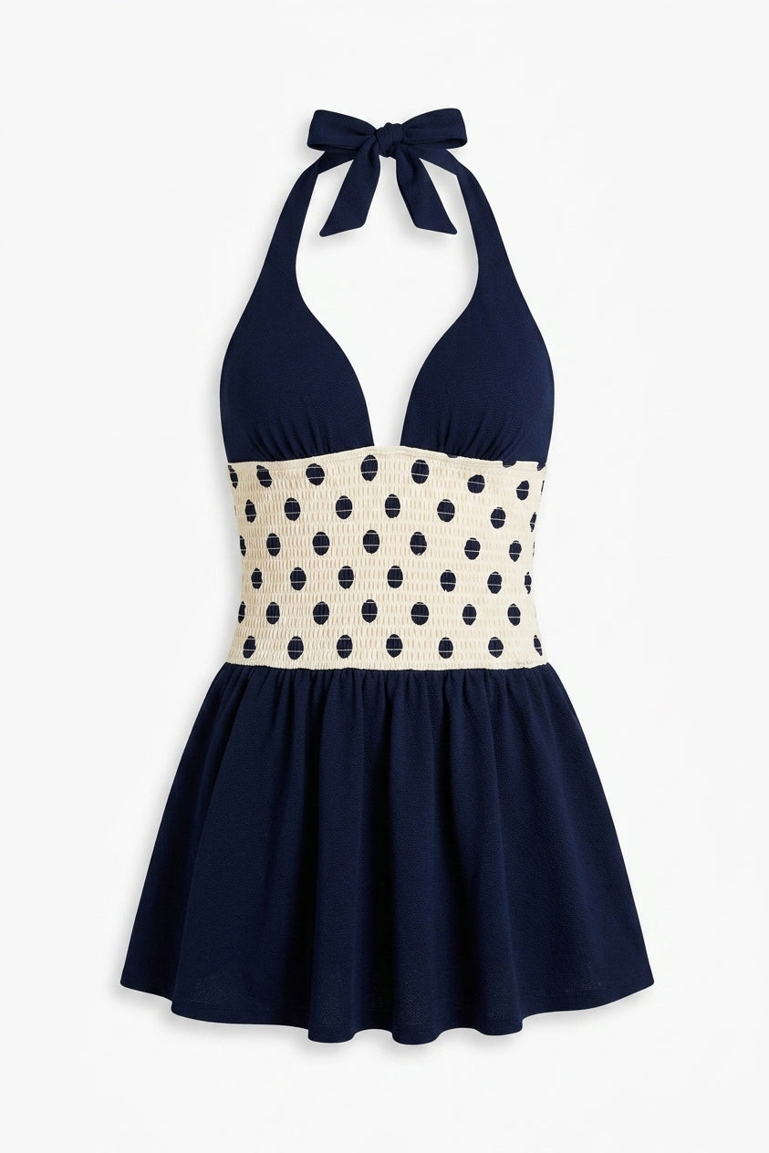 Dot Polka Ruched Halter Mini Dress