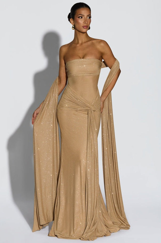 Sexy Graceful Tube Off Shoulder Silver Prom Dress