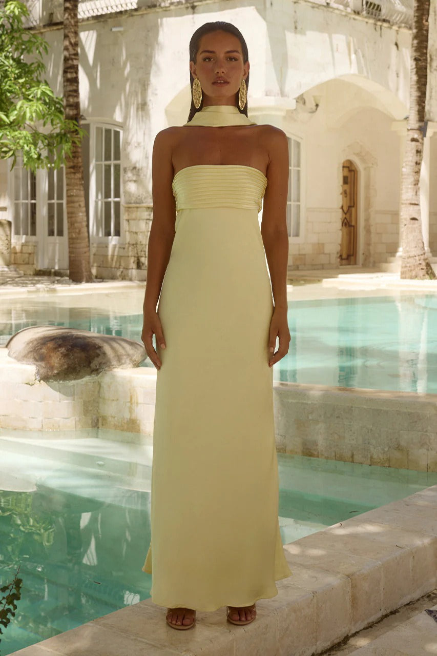 Satin Tie Front Strapless Graceful Prom Dress