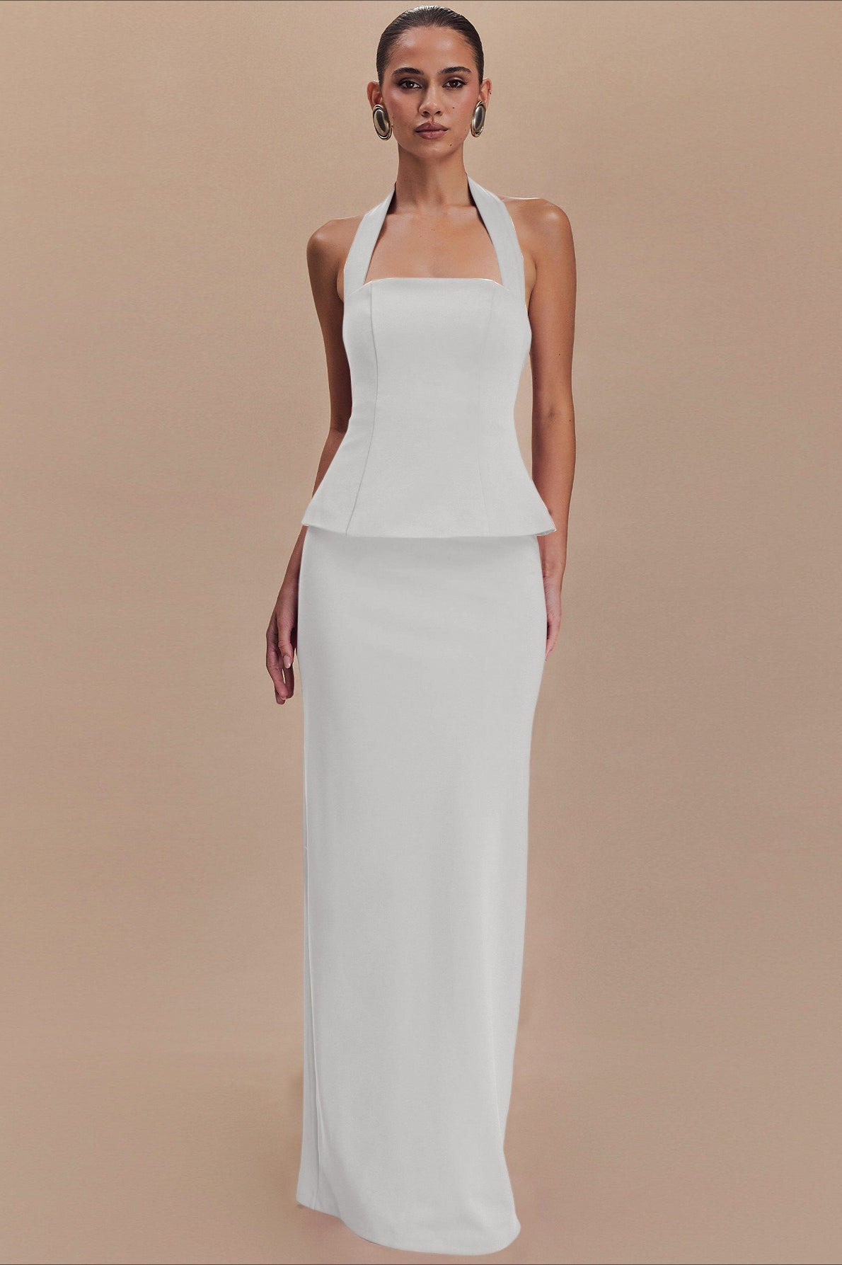 Solid Halter Backless Maxi Elegant Dress