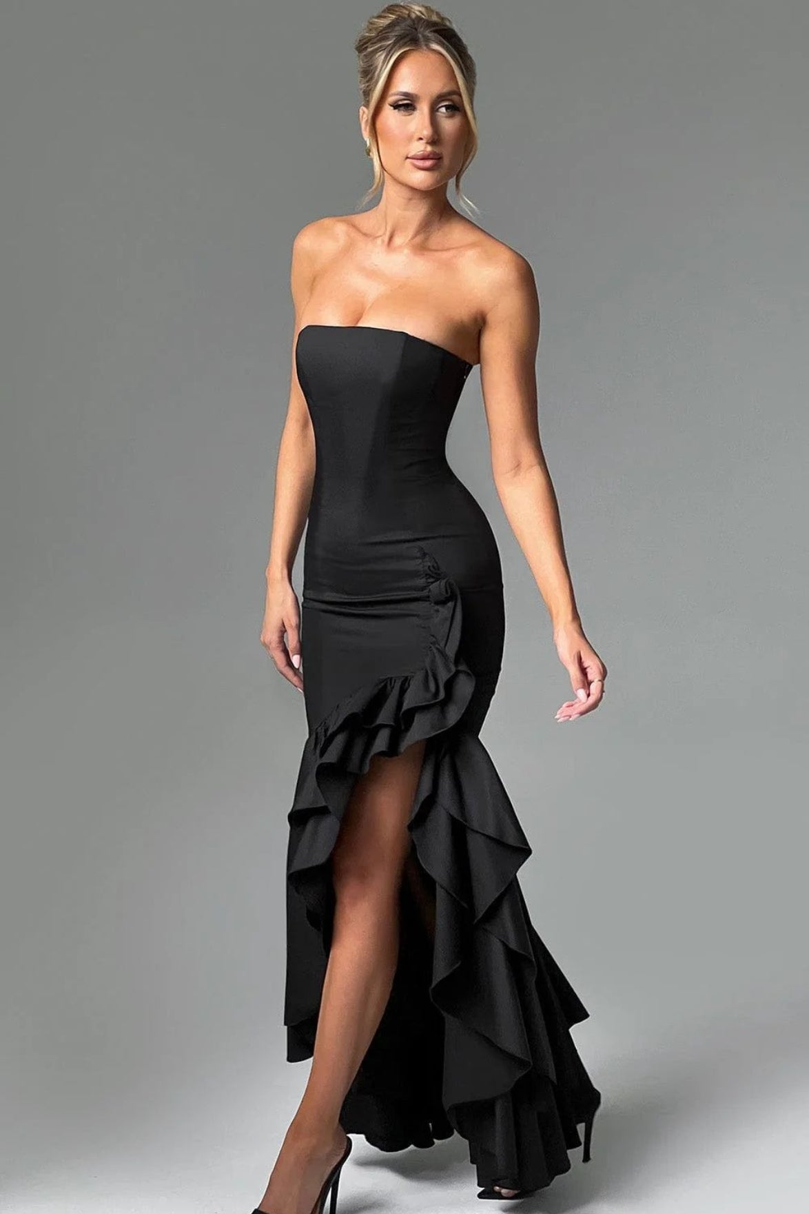 Strapless High Slit Backless Bodycon Slim Fit Graceful Prom Dress