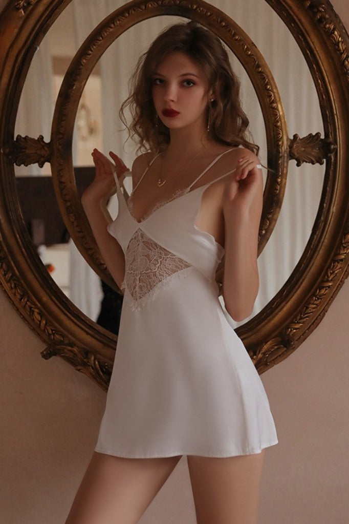 Lace Silky Deep V Cami Mini Dress