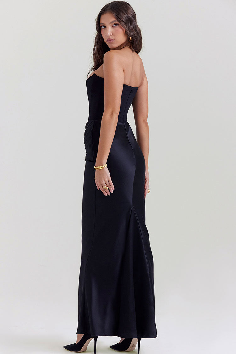 Graceful Sweetheart Neck Corset Strapless Fishtail Evening Maxi Dress - Black