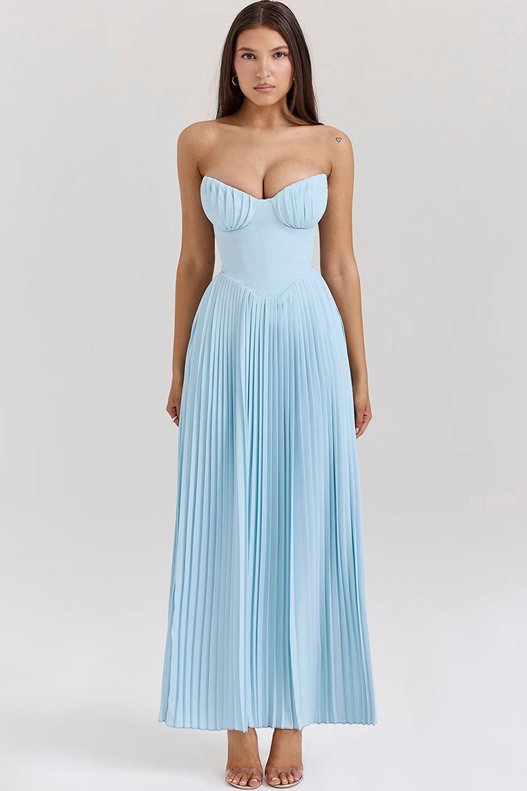 Refined Sweetheart Strapless Bustier Drop Waist Pleated Evening Maxi Dress