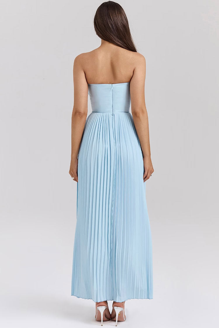 Refined Sweetheart Strapless Bustier Drop Waist Pleated Evening Maxi Dress