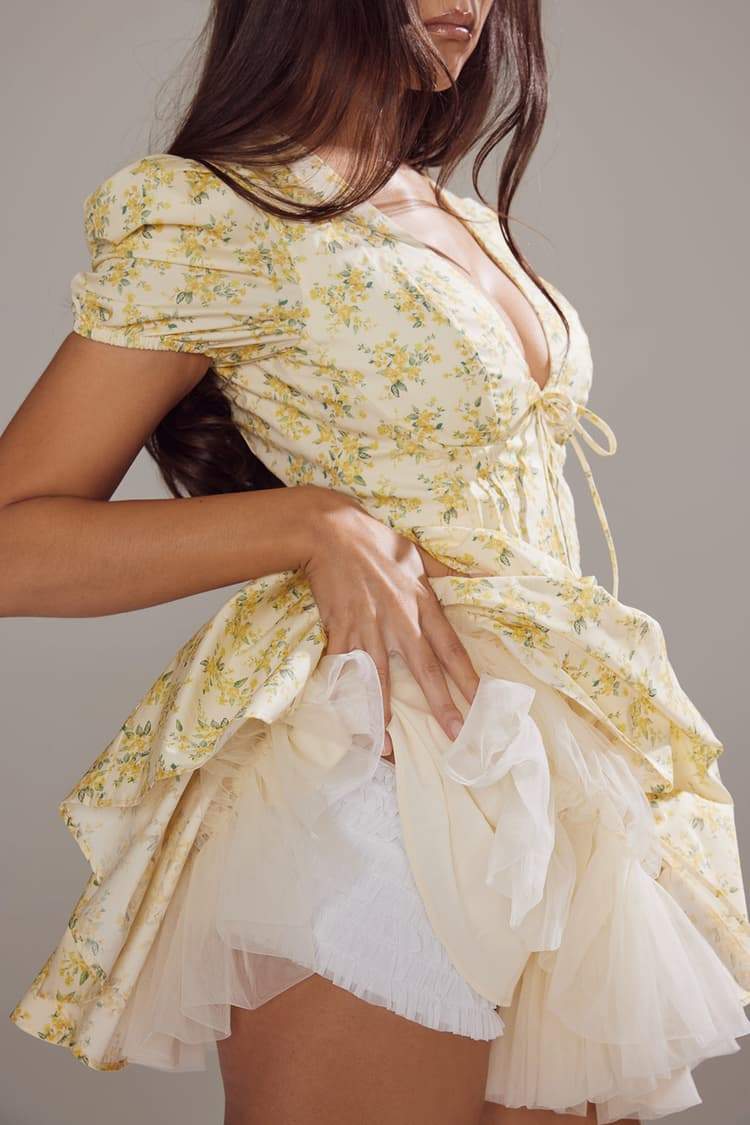Helga Elevated Bloom V Neck Corset Mini Dress Statement Occasion Edit