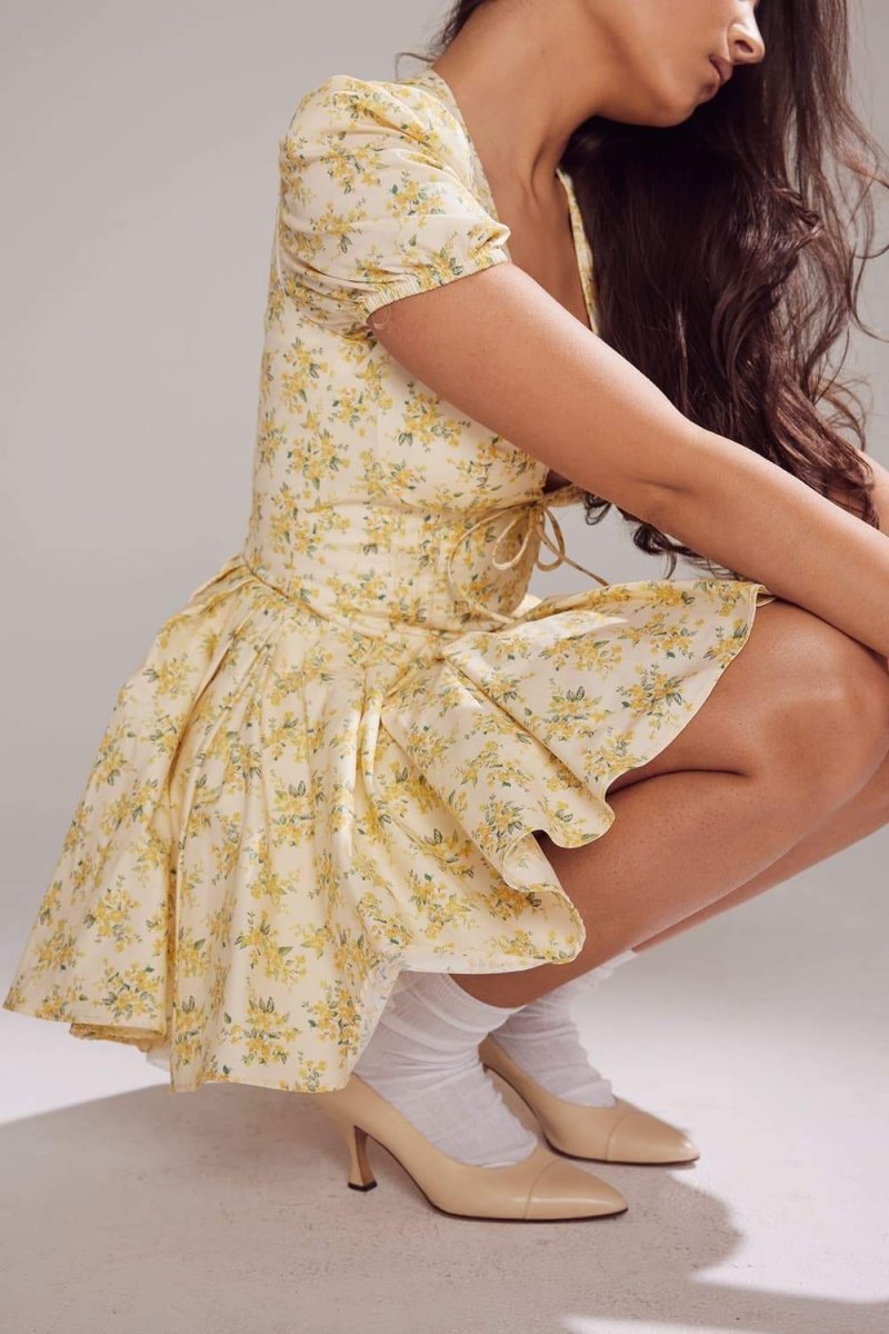 Helga Elevated Bloom V Neck Corset Mini Dress Statement Occasion Edit