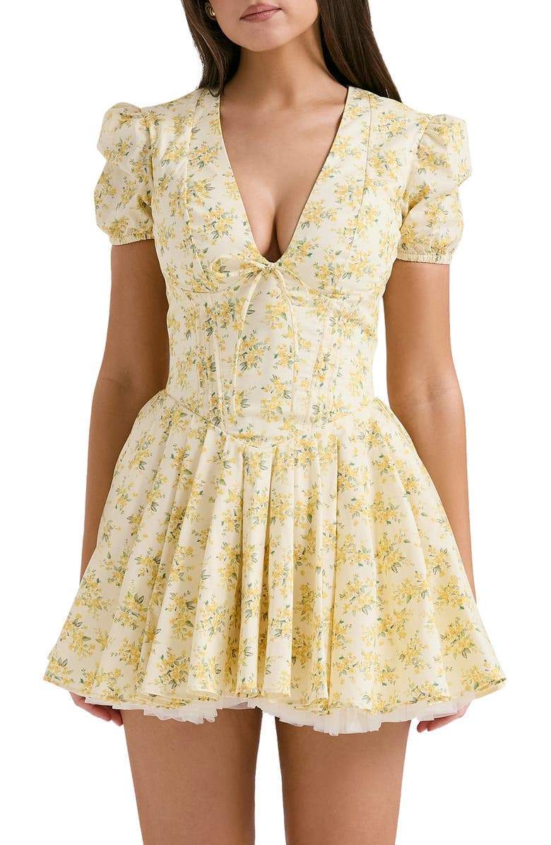 Helga Elevated Bloom V Neck Corset Mini Dress Statement Occasion Edit