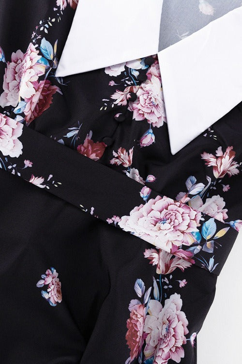 Flared Classic Print Slim Waist Floral Maxi Dress