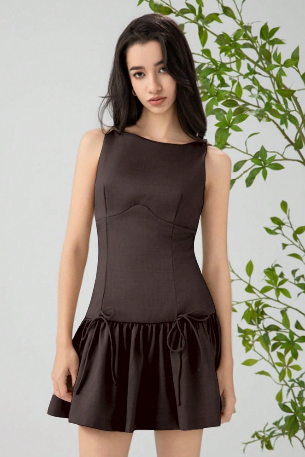 Detail Bow Sleeveless Mini Dress