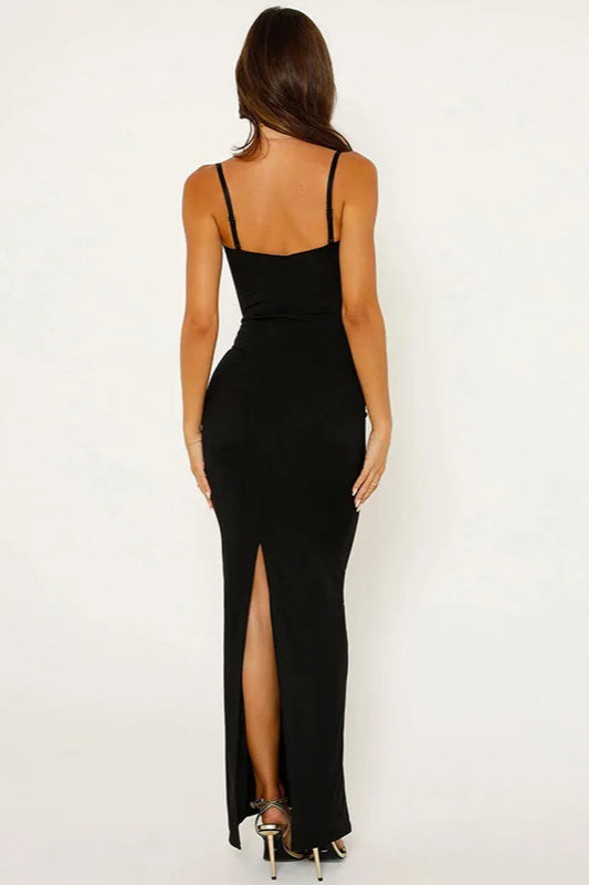 Trend Lace Back Split Slip Maxi Dress
