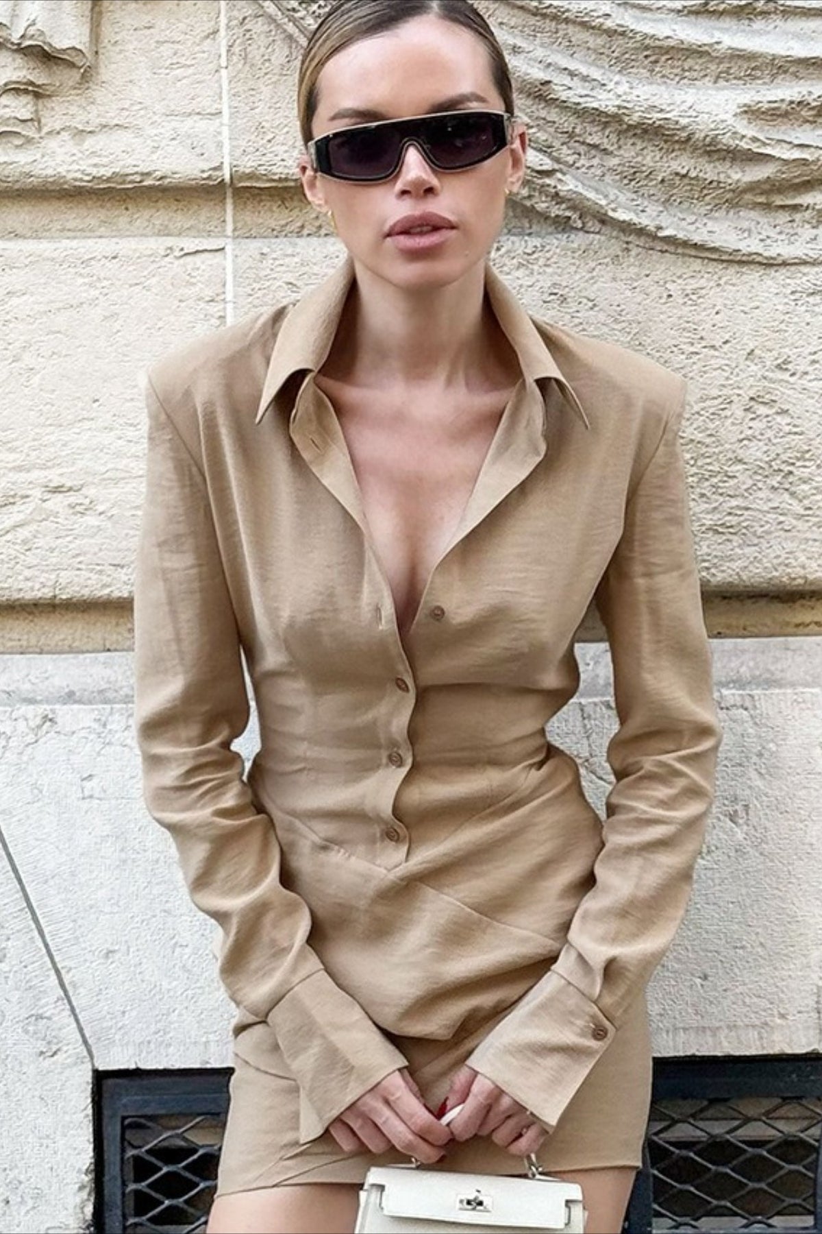 Shoulder Padded Shirt Midi Dress