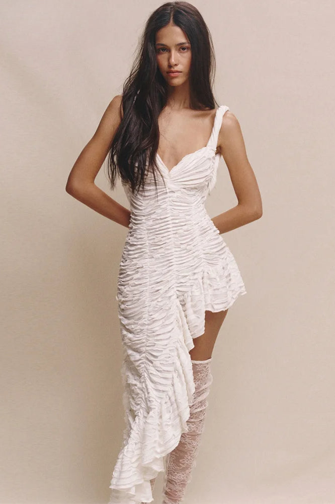 Oblique Pleated Hem Mini Dress