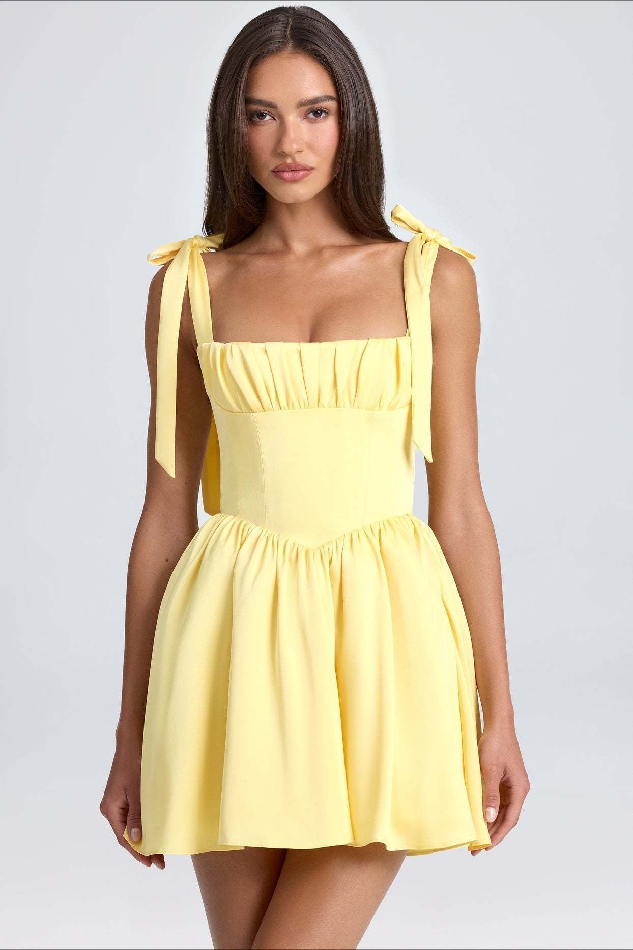 Neck Square Bow Tie Mini Dress