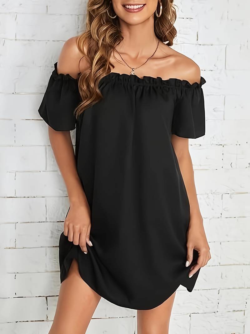 Exclusive Hayden Off the Shoulder Short Sleeved Mini Dress Premium Wardrobe Essential