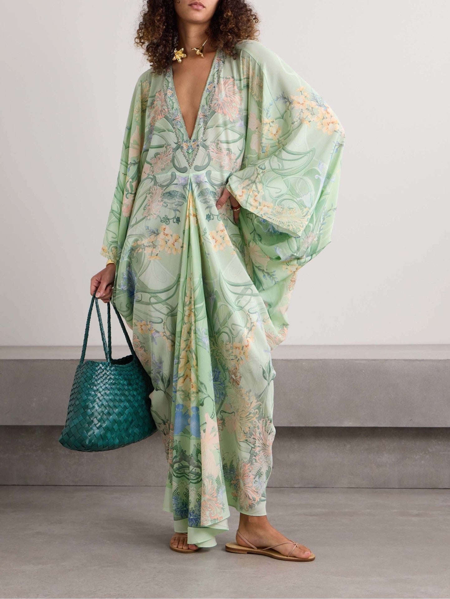 Unique Bloom Print V Neck Oversized Midi Dress