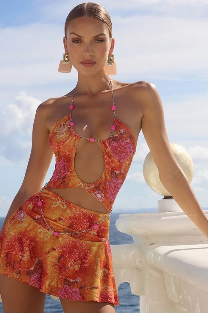 Dye Tie Halter Mini Dress