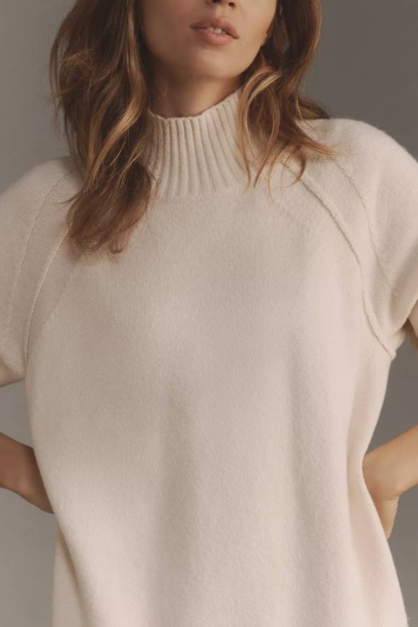 Minimalist Jean Holiday Cutie Knit Long Sleeve Twofer Turtleneck Tulle Mini Dress Premium Wardrobe Essential