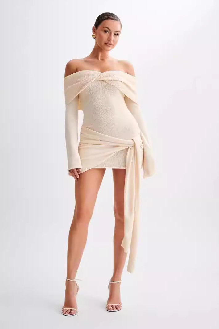 Sheer Edition Spaghetti Strap OffShoulder Fitted Knit Maxi Sweater Dress