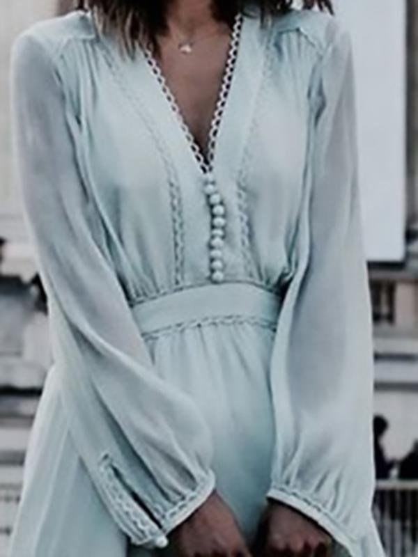 Long Irregular Sleeve V Neck Dress