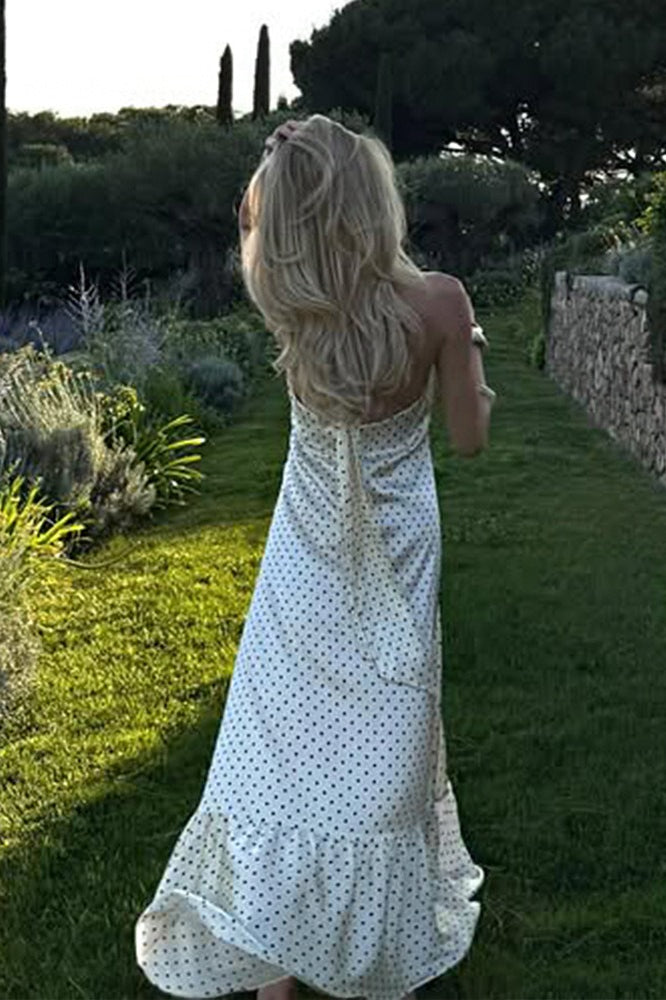 Polka Edition Dot Backless Satin Maxi Dress