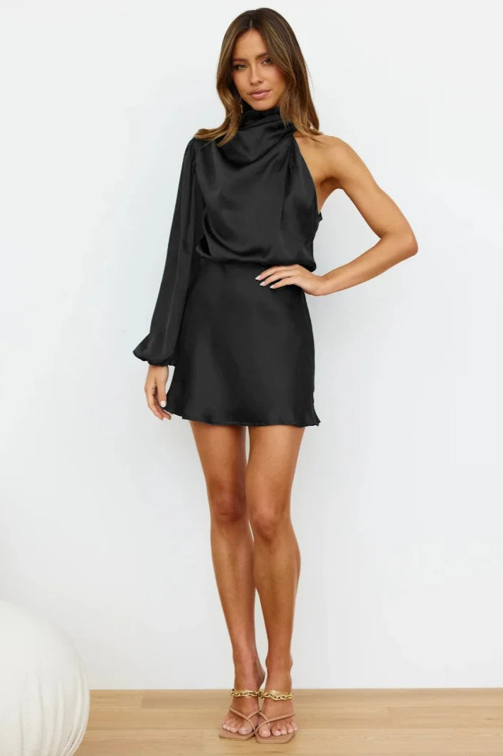 One Satin Shoulder Mini Dress
