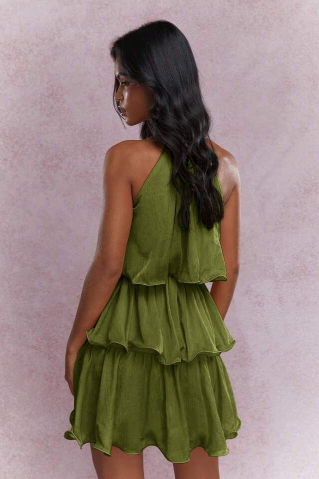 Sleeveless Halter Tiered Ruffle Vacation Dress