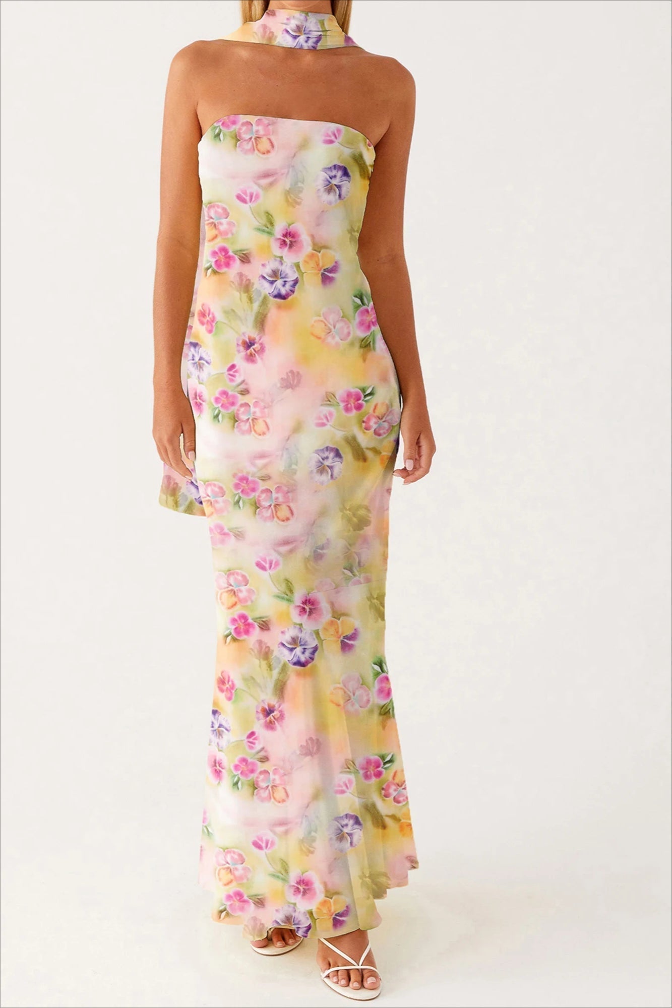 Strapless Edition Ruffle Maxi Floral Dress