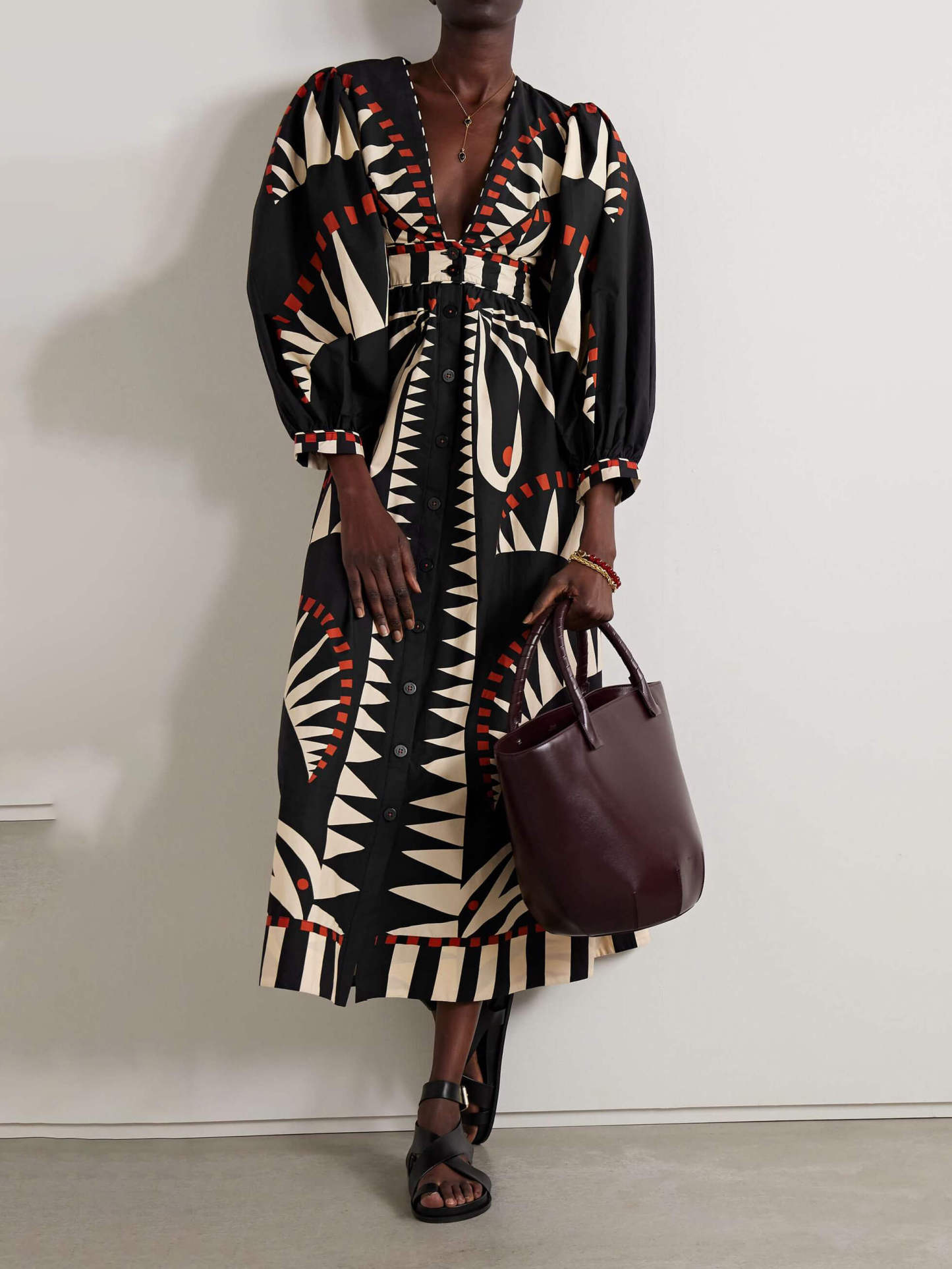 Coconut Unique Jungle Print Puff Sleeve Long Midi Dress