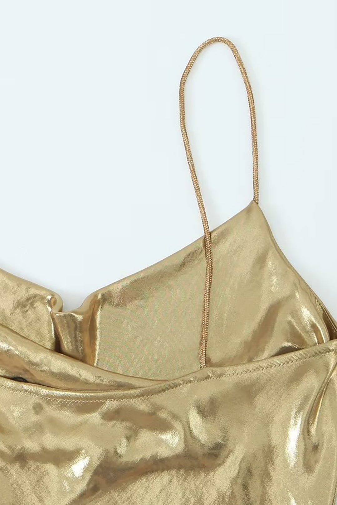 Neck Cowl Metallic Slip Mini Dress