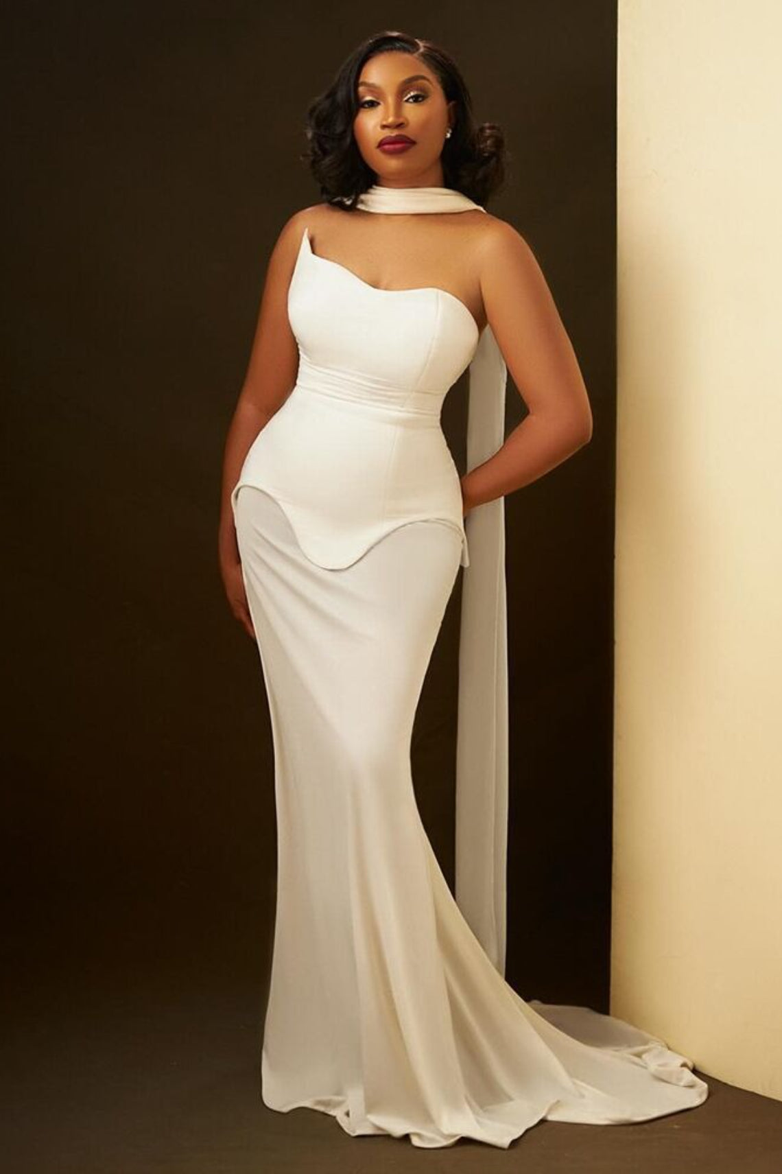 Minimal Chic Long Streamer Strapless Bodycon Prom Dress