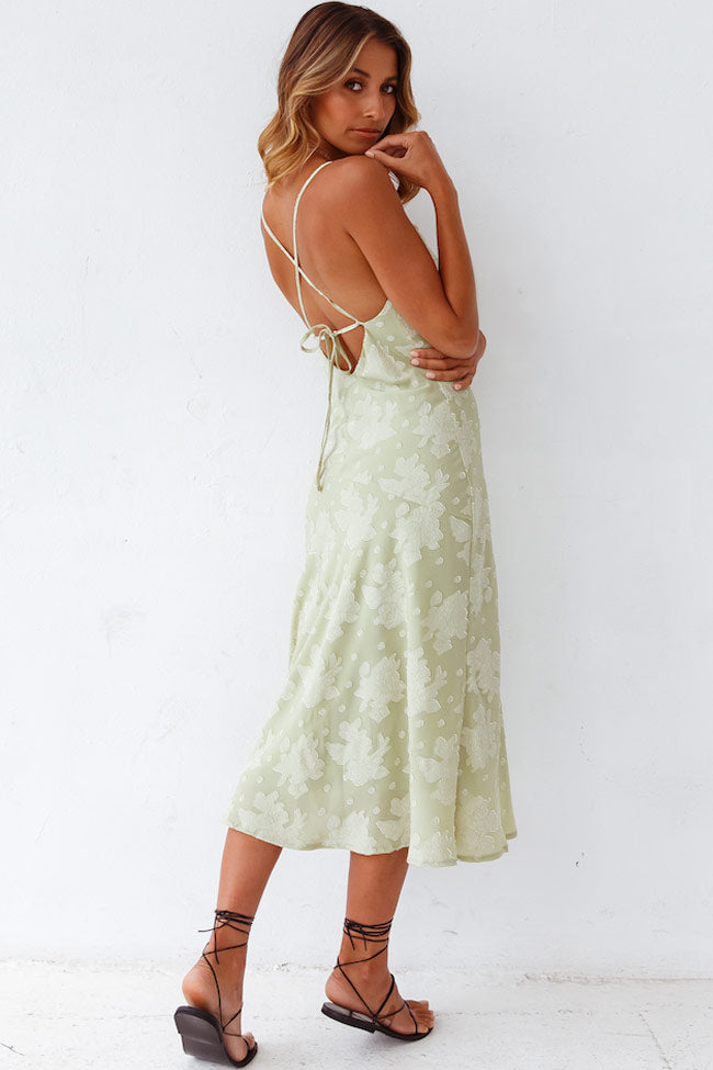 Bloom Cowl Neck High Slit Slip Midi Dress - Sage Green