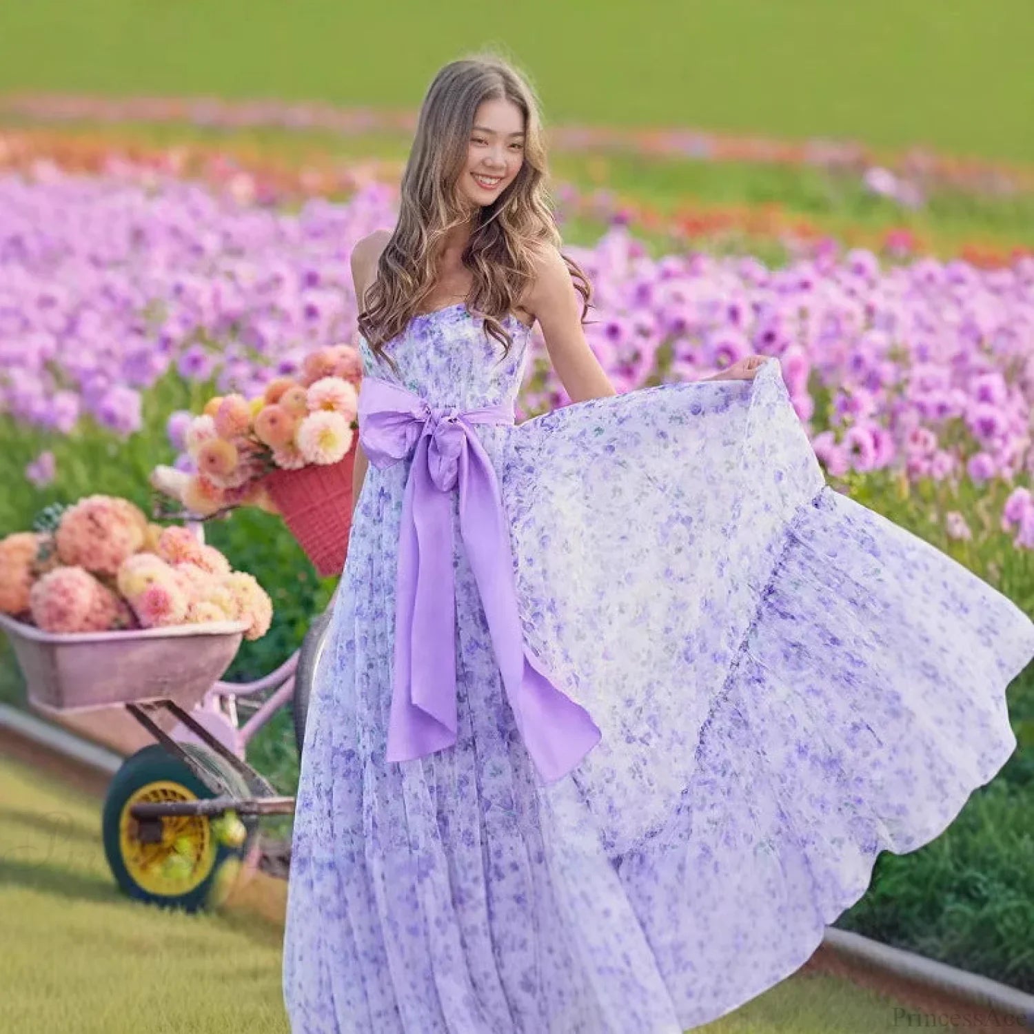 Flower Ruffle V-Neck High Hem Prom Dress