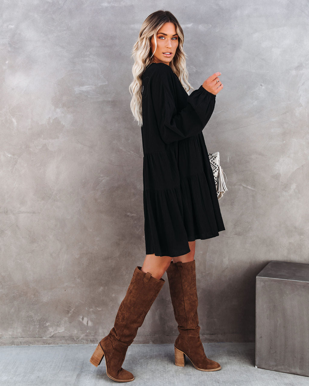 Autumn From To Spring Cotton Babydoll Dress Black
