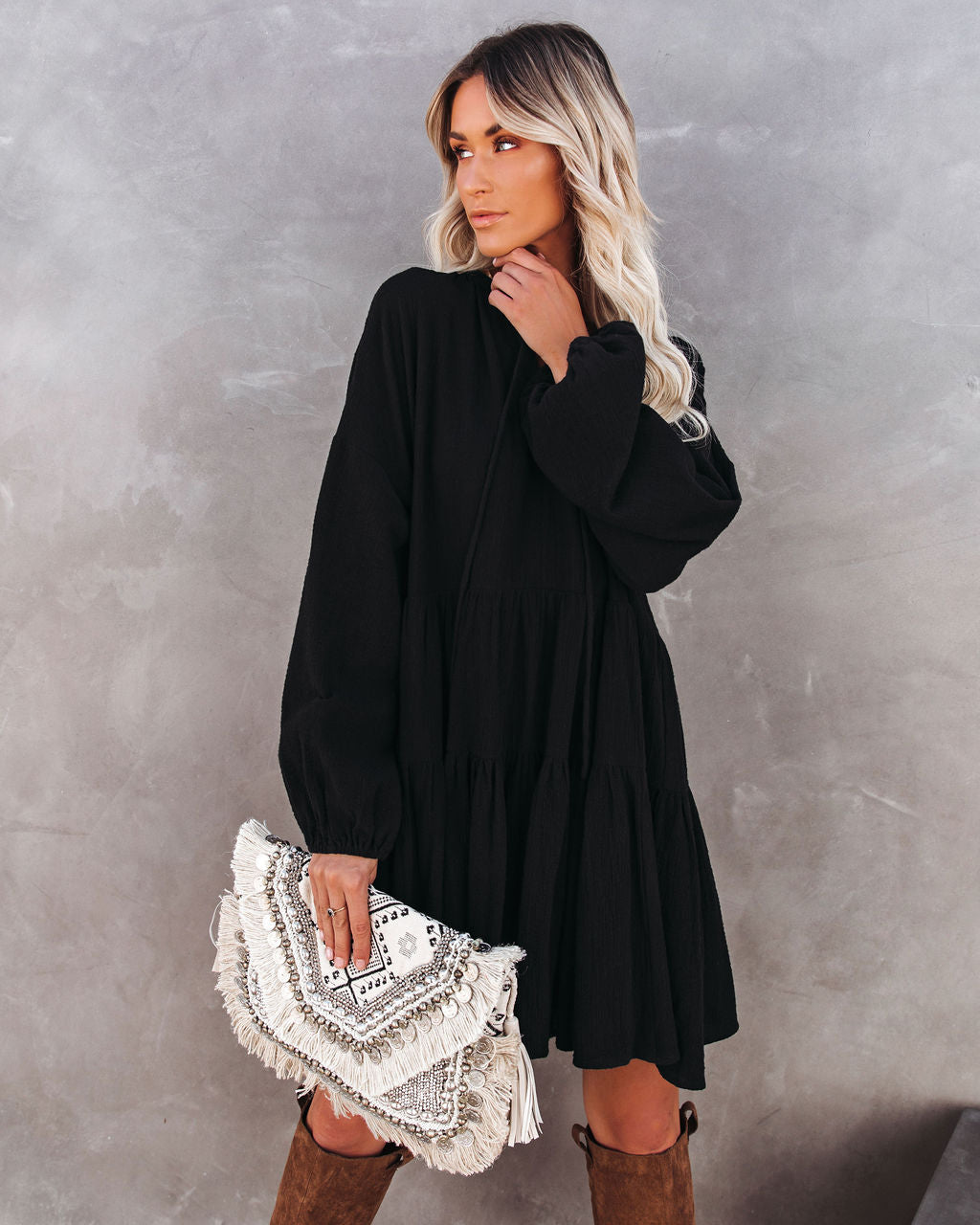 Autumn From To Spring Cotton Babydoll Dress Black