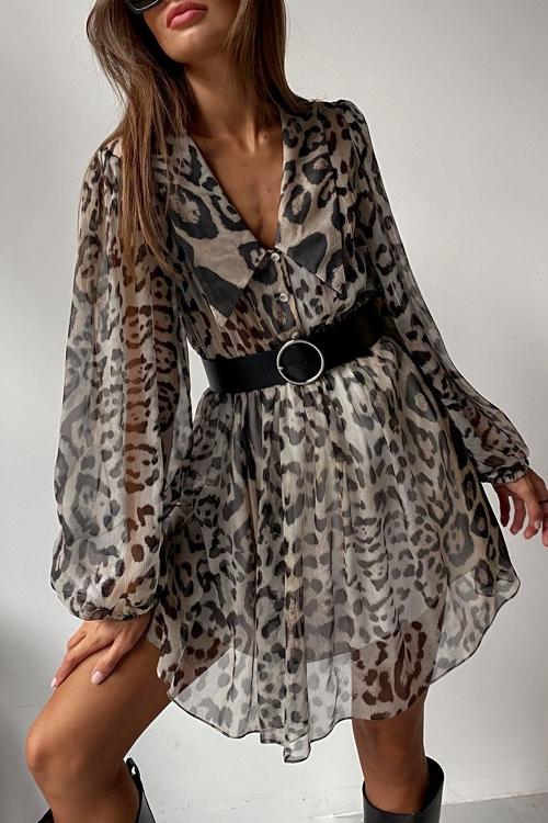 Timeless Melisa Printed Chiffon V Neck Mini Dress with Belt Designer Edit