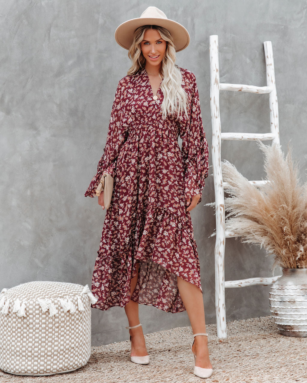 Hailey Flower High Low Midi Dress