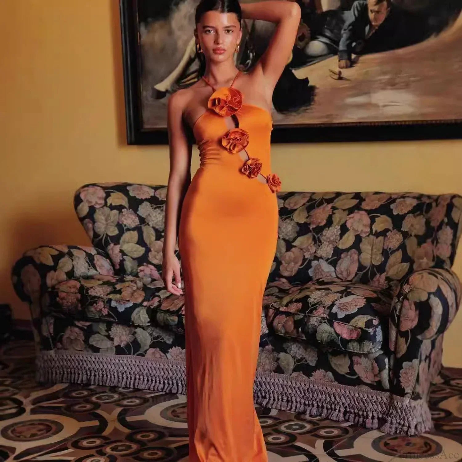 Halter Cutout Bloom Slim Fit Maxi Prom Dress