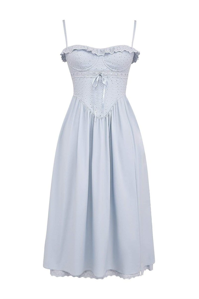 Elevated Clara Embroidered Lace Corset Style Midi Dress Premium Wardrobe Essential