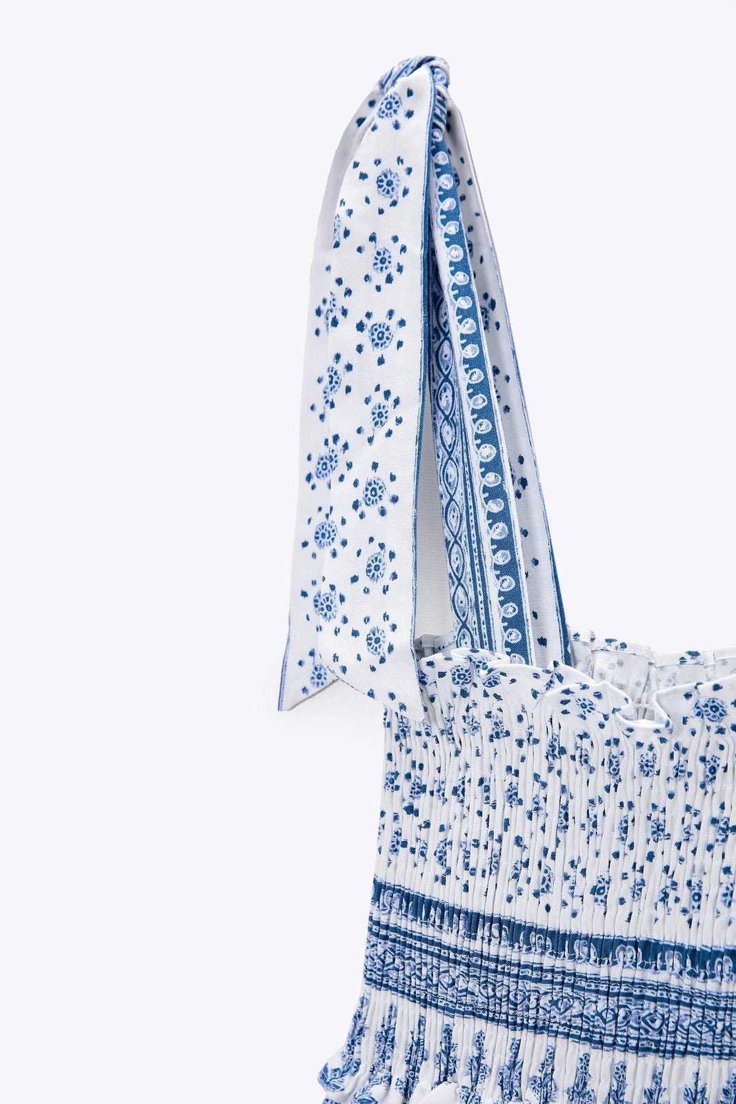 Exclusive Zoe Printed Midi Dress with Gathered Straps Chic Silhouette Collection
