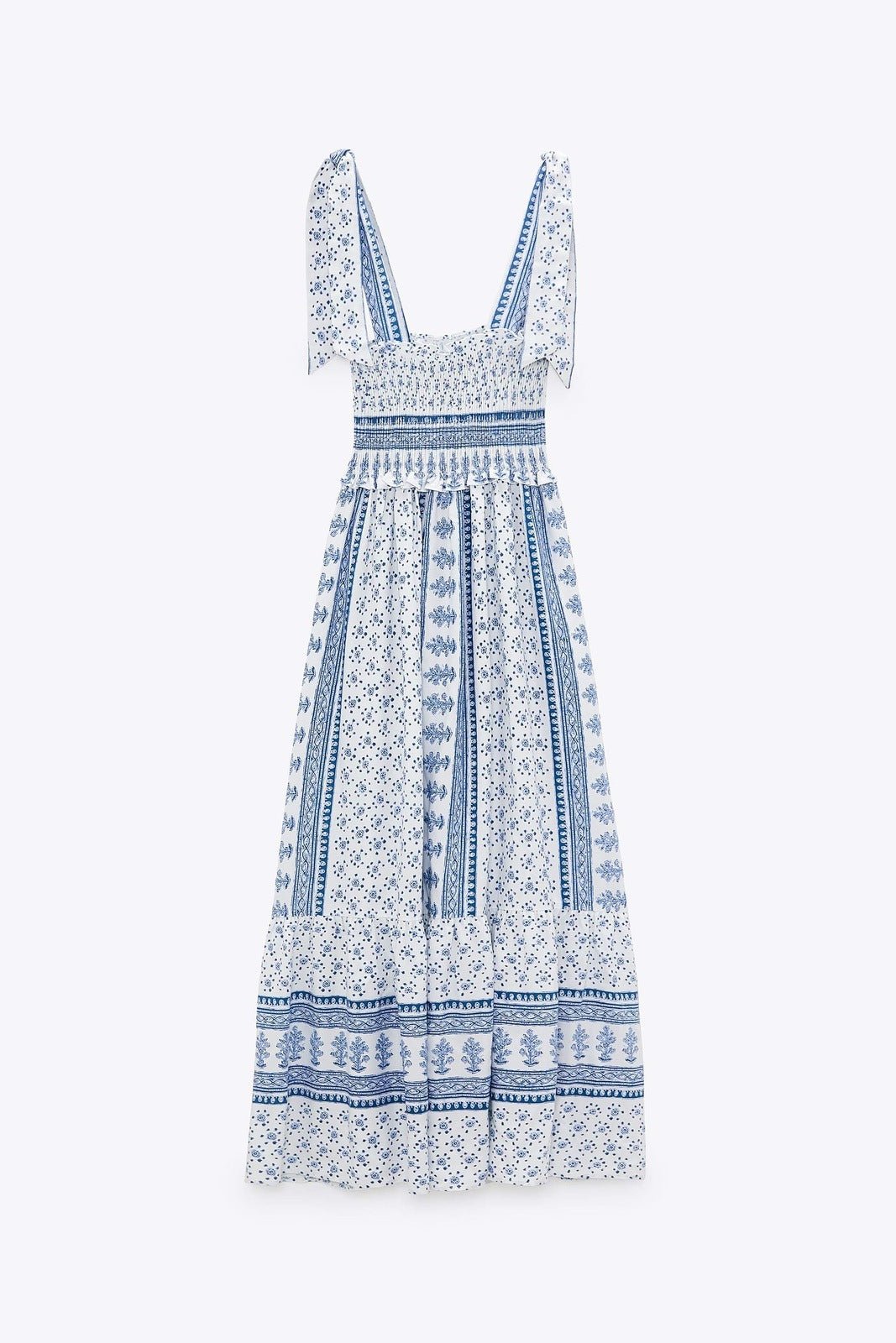 Exclusive Zoe Printed Midi Dress with Gathered Straps Chic Silhouette Collection