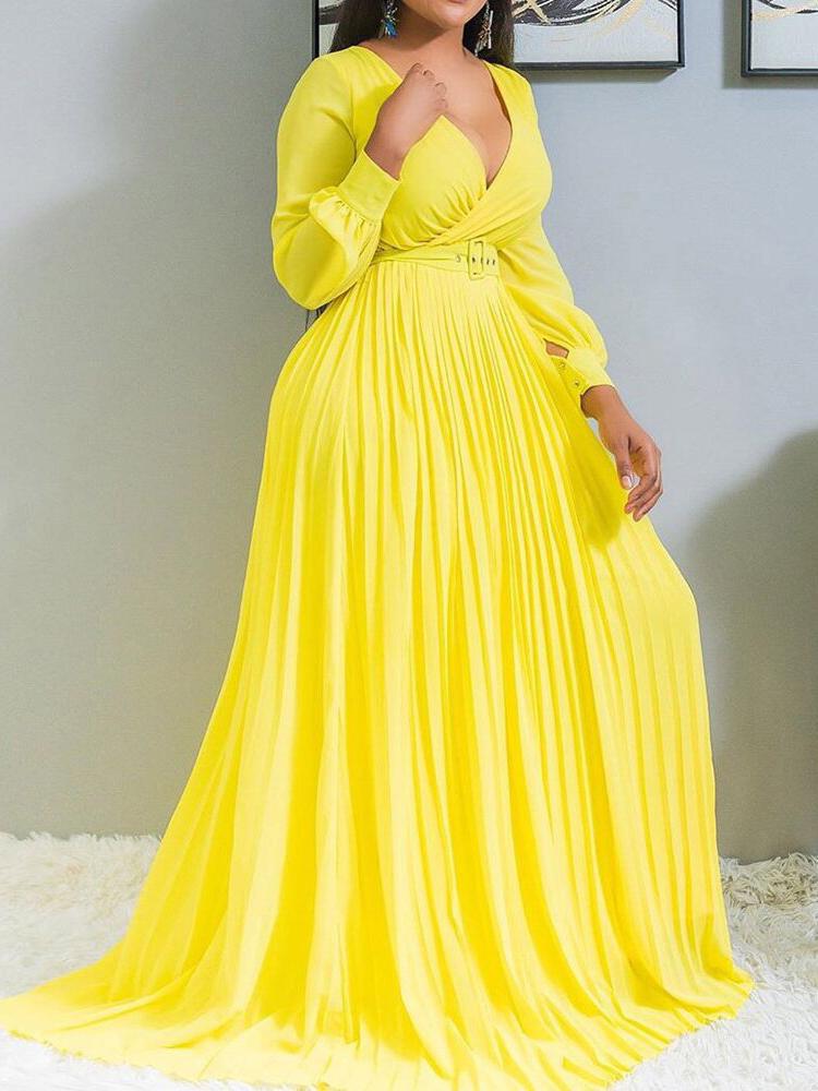 High Waist Slim Solid Chic Long sleeved Long Dress