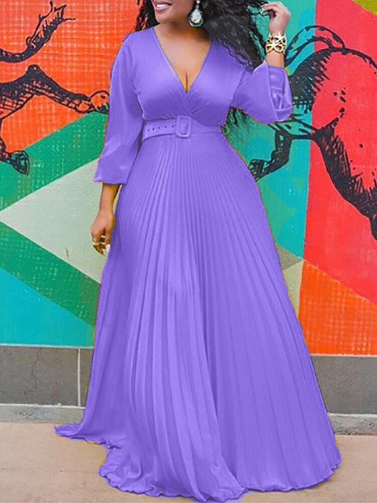 High Waist Slim Solid Chic Long sleeved Long Dress