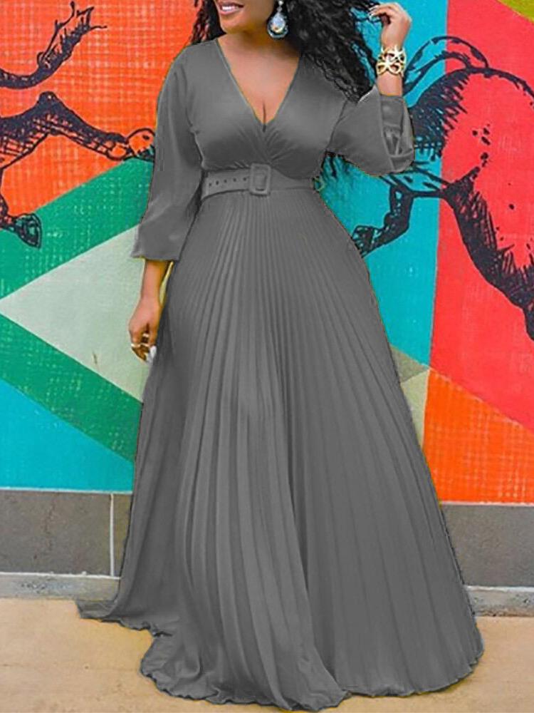 High Waist Slim Solid Chic Long sleeved Long Dress