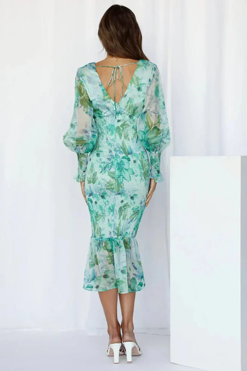 | Nevara Midi Dress With Flower Print