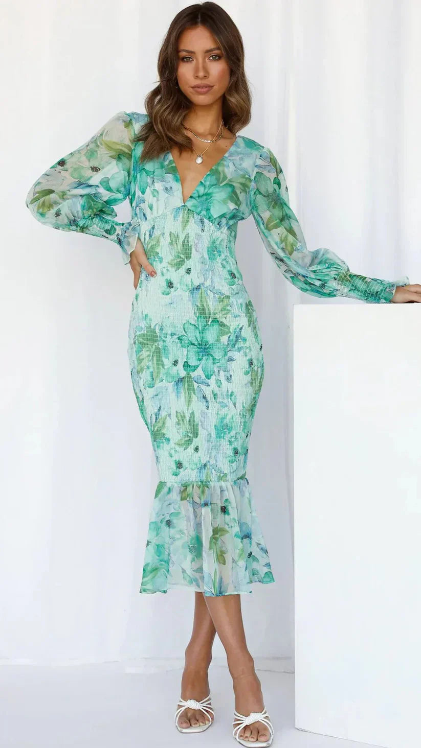 | Nevara Midi Dress With Flower Print