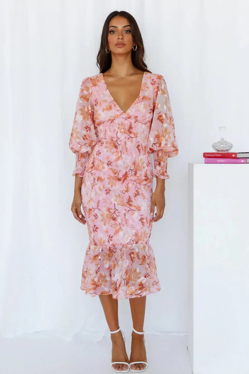 | Nevara Midi Dress With Flower Print